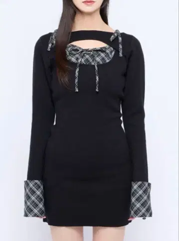 bubbles 오픈 리본 체크 원피스