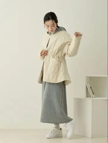 honono 덕커 포함 오리지널 퀼팅 아우터 Ecru