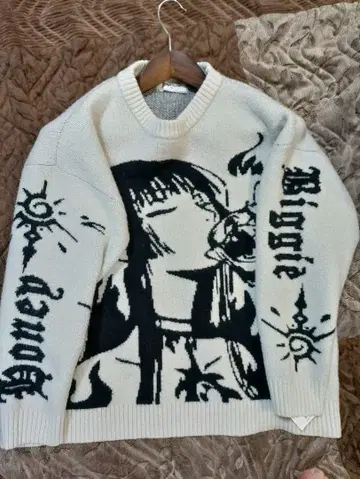 아트 프린트 오버 사이즈 니트 honeybiggie