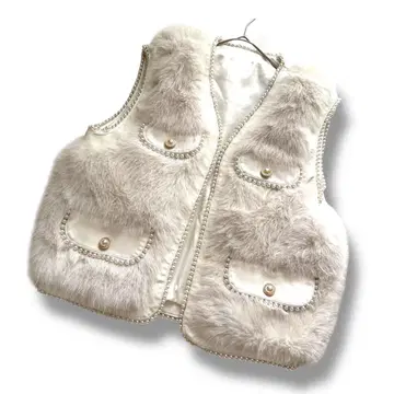 새상품급 [ F ] 인조 모피 베스트 펄 퍼지 럭셔리 화이트 파티