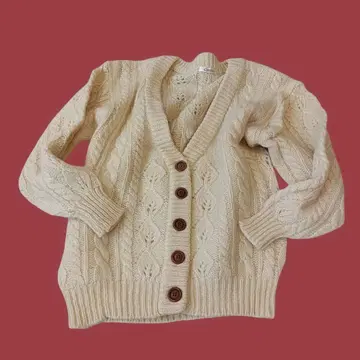 케이블 니트 스웨터 가디건 아이보리색 내추럴 구제 의류 모 100%