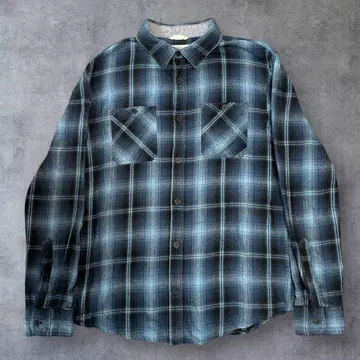 좋은 배색 옴브레 섀도우 체크 플란넬 셔츠 블루 블랙 플란넬 셔츠 M