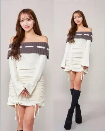 darich 오프숄더 스티치 니트 미니 원피스