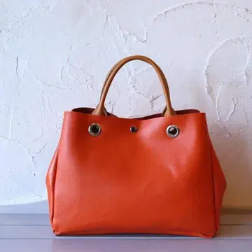 단단한 토트백 오렌지 가죽 경량 남녀 공용 핸드메이드 9302