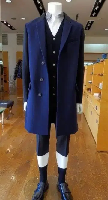 CARVEN 울 캐시미어 바이컬러 체스터 코트