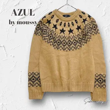 5848 [아줄바이마우지] 니트 스웨터 별 패턴 라이트 브라운 M