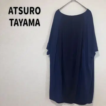 [ 아츠로 우타야마 ] 네이비 반팔 원피스 무릎 기장 바이컬러 n4254