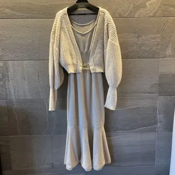 [ rienda ] 슬리브리스 롱 원피스 크롭 가디건 세트