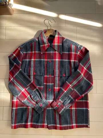 빈티지 플란넬 체크 무늬 긴팔 셔츠