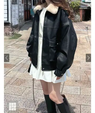 퍼 달린 옷깃 2Way 가죽 자켓 kd89 블랙 인조 가죽 블루종