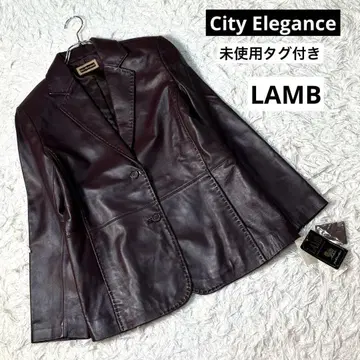 미사용 City Elegance 라무 가죽 자켓 퍼플 브라운 L