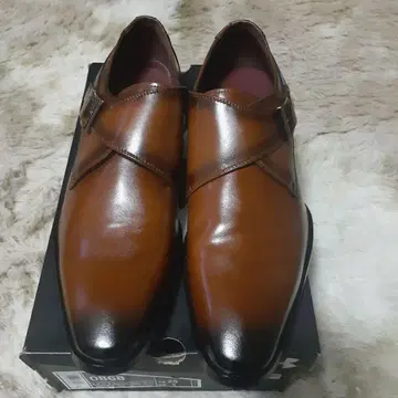 브라운 가죽 크로스 스트랩 드레스 신발 25.5cm 미사용