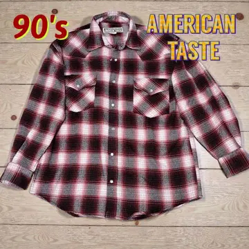 레어 90's AMERICAN TASTE 옴브레 체크 셔츠 와이드 소매