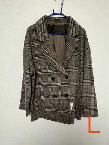 체크 무늬 더블 브레스트 자켓 L 사이즈