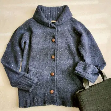 잠파 숄카라 울 니트 가디건 싸개 단추 컬러 실 M