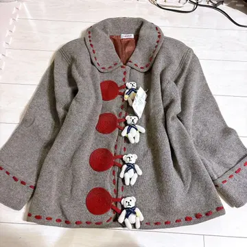 택 포함 tomatsu 토마츠 울 베어 자켓 손뜨개질 곰 장식