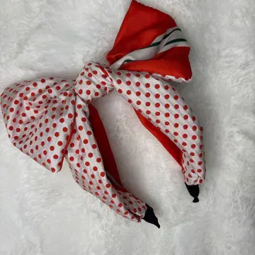 오렌지와 화이트 도트 리본 헤어밴드