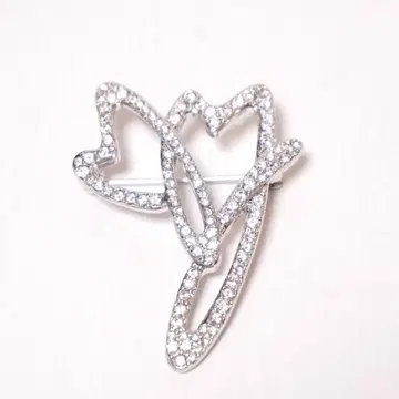 스와로브스키 더블 하트 크리스탈 브로치