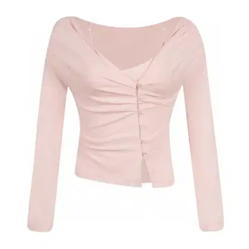 Notyourrose 오프숄더 긴팔 상의 핑크