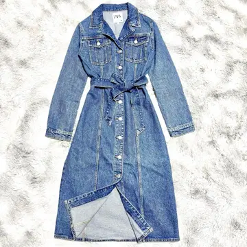 새상품급 자라/ZARA 데님 롱 원피스 XS~S 긴팔 리본 벨트