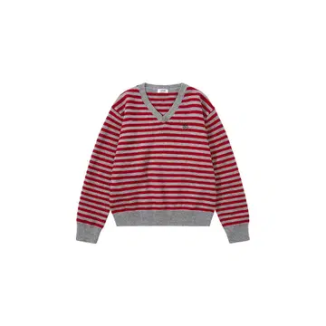 aeae 빨간색과 그레이 스트라이프 V넥 니트