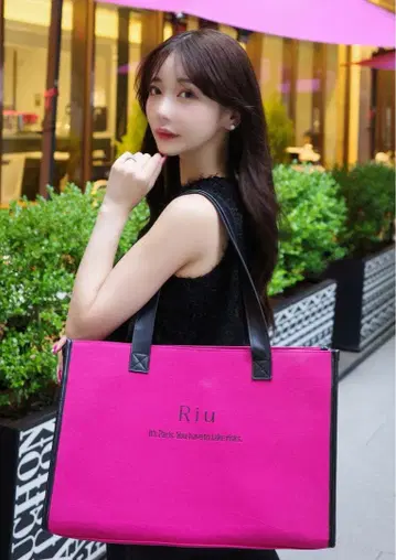 Riu 오노 아카리 Principal 로고 토트백 핑크