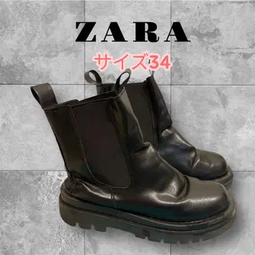 ZARA 볼륨 첼시 부츠 가죽 사이드 고어 사이즈 34 블랙 작음