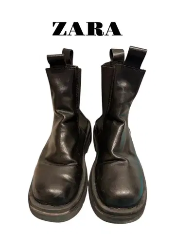 ZARA 볼륨 첼시 부츠 가죽 사이드 고어 사이즈 34 블랙 작음