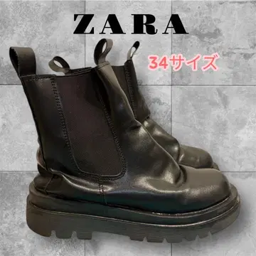 ZARA 볼륨 첼시 부츠 가죽 사이드 고어 사이즈 34 블랙 작음