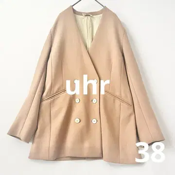 우아 uhr 노칼라 더블 자켓 베이지 38
