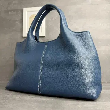 새상품급 WAKO 와코 천연 가죽 핸드백 네이비 슈링크 가죽