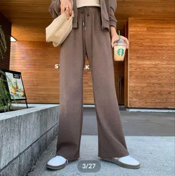 blate 고급 뉴앙스 기모 리브 릴랙스 와이드 팬츠