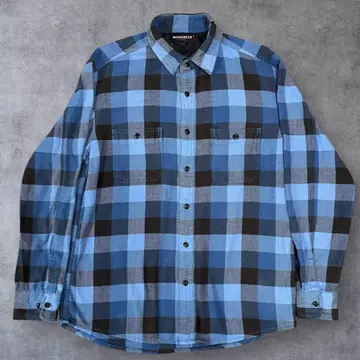 US 구제 의류 좋은 배색 블록 체크 플란넬 셔츠 XL 블루 블랙