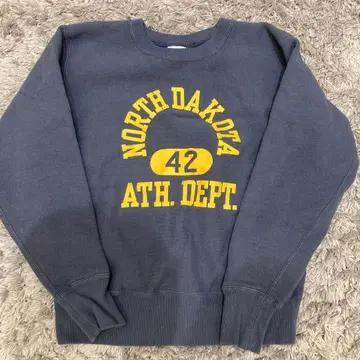 챔피온 리버스 위브 파랑 택 복각 3단 프린트 맨투맨 네이비