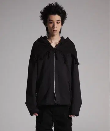 [ GRANCY ] 니트 레이어드 디자인 지퍼 후디 블랙/M