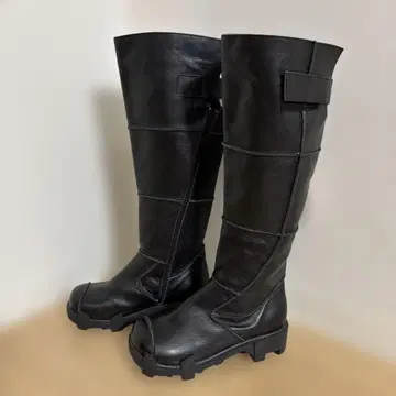 블랙 가죽 롱 부츠 사이드 지퍼