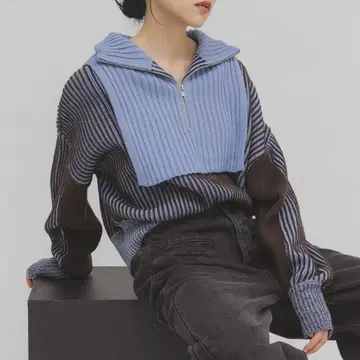 KBF 레이어드 하프 ZIP 니트