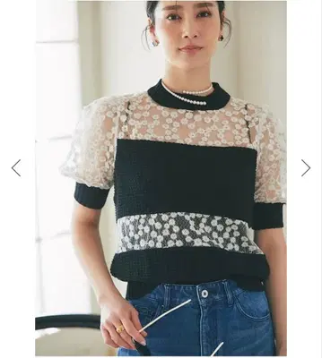 세븐텐 오간자 레이스 니트 (블랙 x 화이트)