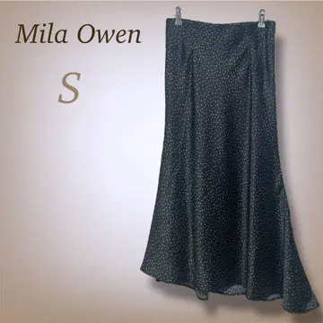 미라 오웬 롱 스커트 비대칭 머메이드 블랙 도트 S