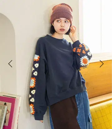 니코앤드 크로셰 콤비 풀오버 L 사이즈 다크 네이비