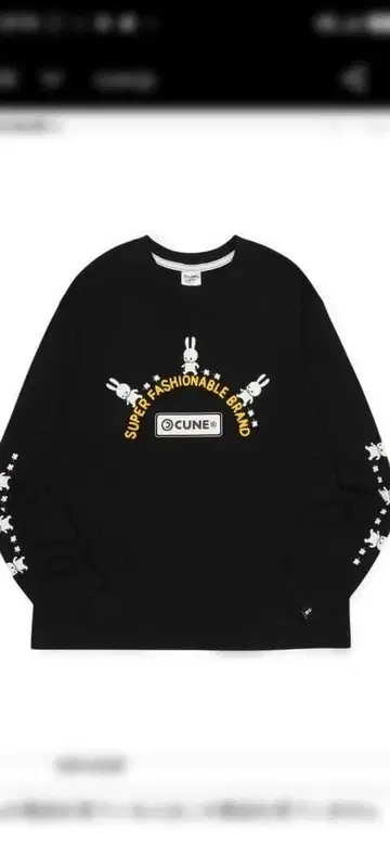 CUNE 토끼 프린트 긴팔 티셔츠 L 블랙