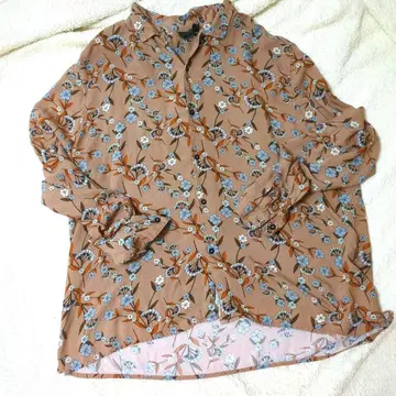 ASOS 긴팔 꽃무늬 얇은 소재 브라운 오버 사이즈 여성 빈티지 셔츠