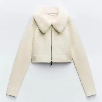 ZARA 인조 모피 칼라 니트 스웨터