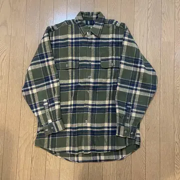 그린 계열 체크 무늬 플란넬 셔츠 셔츠 자켓 구제 의류 빈티지