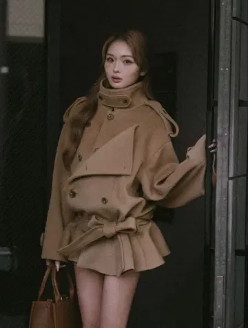 다리치 드롭 숄더 자켓 코트 카멜 프리 L