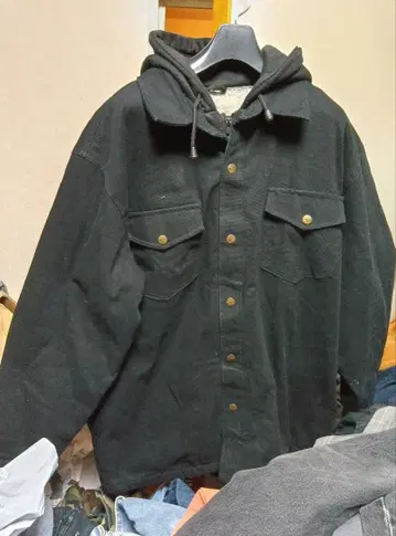 무료배송 US 구제 의류 빈티지 내 보아 후드 부착 셔츠 자켓 L 블랙