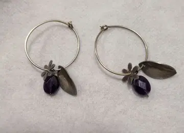 자수정 후프 잎 꽃 귀걸이