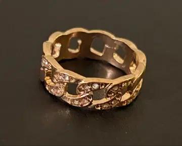 새상품 아쉬페프랑스 골드 컬러 체인 링크 크리스탈 반지 16호