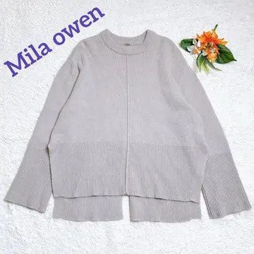 새상품급/미라 오웬 울 캐시미어 뒷 슬릿 크루넥 니트 베이지