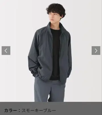 무인양품 신사 발수 나일론 포켓터블 윈드 브레이커 스모키 블루 M